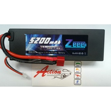 BATERIA DE LIPO 7.4V 2S 5200MAH 50C BULLET HARD CASE COM PLUG DEANS ZEEE POWER ZEE520050C2S